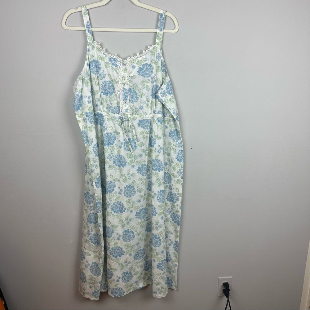 Vintage Laura Ashley Blue Floral Midi Dress Size XL
